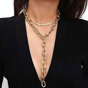 Multilayered Gold Chain Link Exaggerated Herringbone Necklace